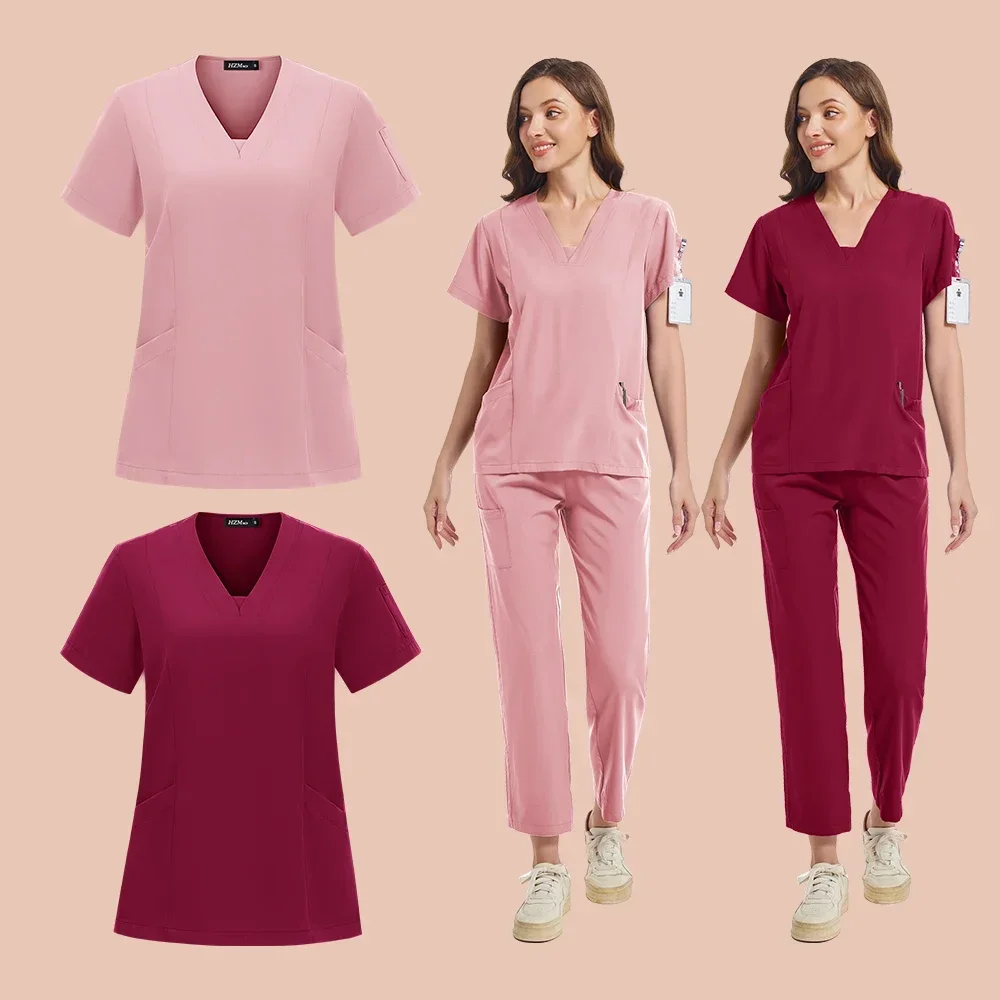 Uniformes médicaux pour femmes, livres de soins infirmiers, uniformes de SPA, ensembles de gIslande respirants, col en V solide, manches courtes, pantalons droits en Y