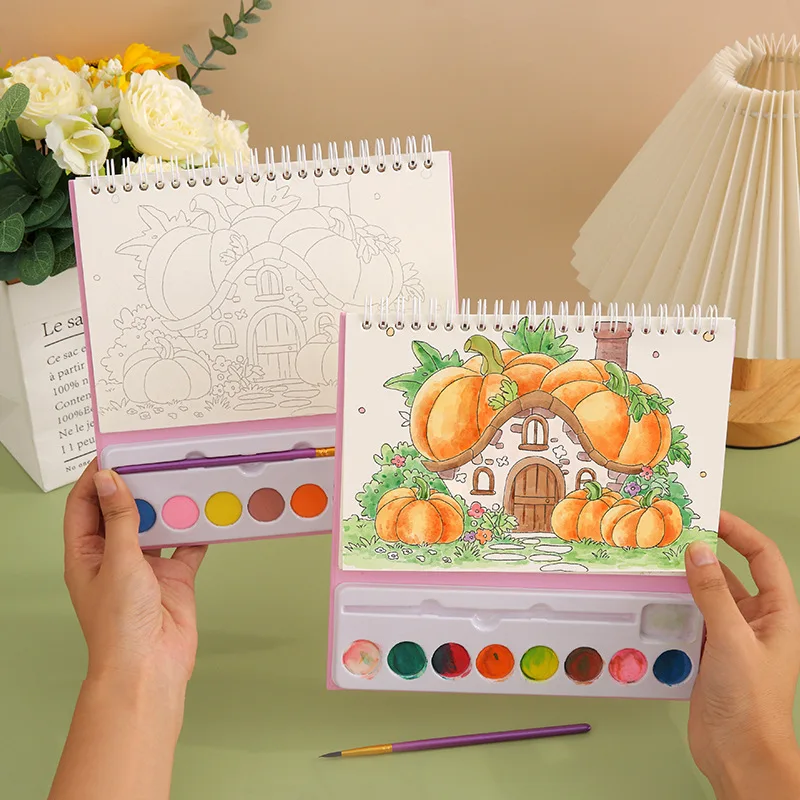 Cartoon Watercolor Painting Set, 8-color DIY Children's Art Watercolor Drawing Book，Coloring Book