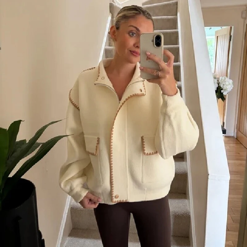 Women's Color Block Knit Cardigan Sweater Coats Stand Collar Open Front Zip Up Oversized Casual Commuter Autumn Cozy Outerwear