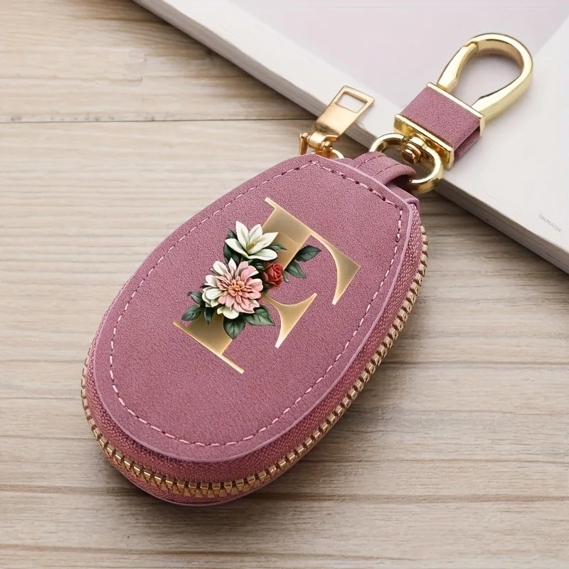 Matte rosafarbene, unisex 26-Buchstaben-Münzbörse, Autoschlüssel-Geschenkset, PU-Leder-Autoschlüsseltasche – Detail 10
