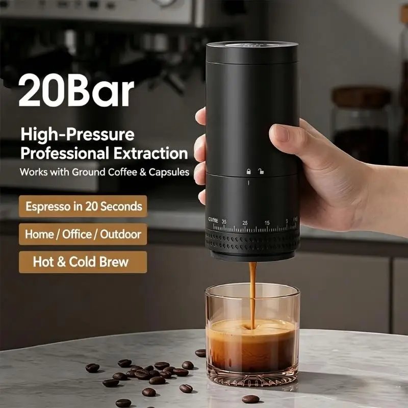 Portable Coffee Bean Grinder with Rechargeable Power and Adjustable Coarseness Control for Home Coffee and Office Use