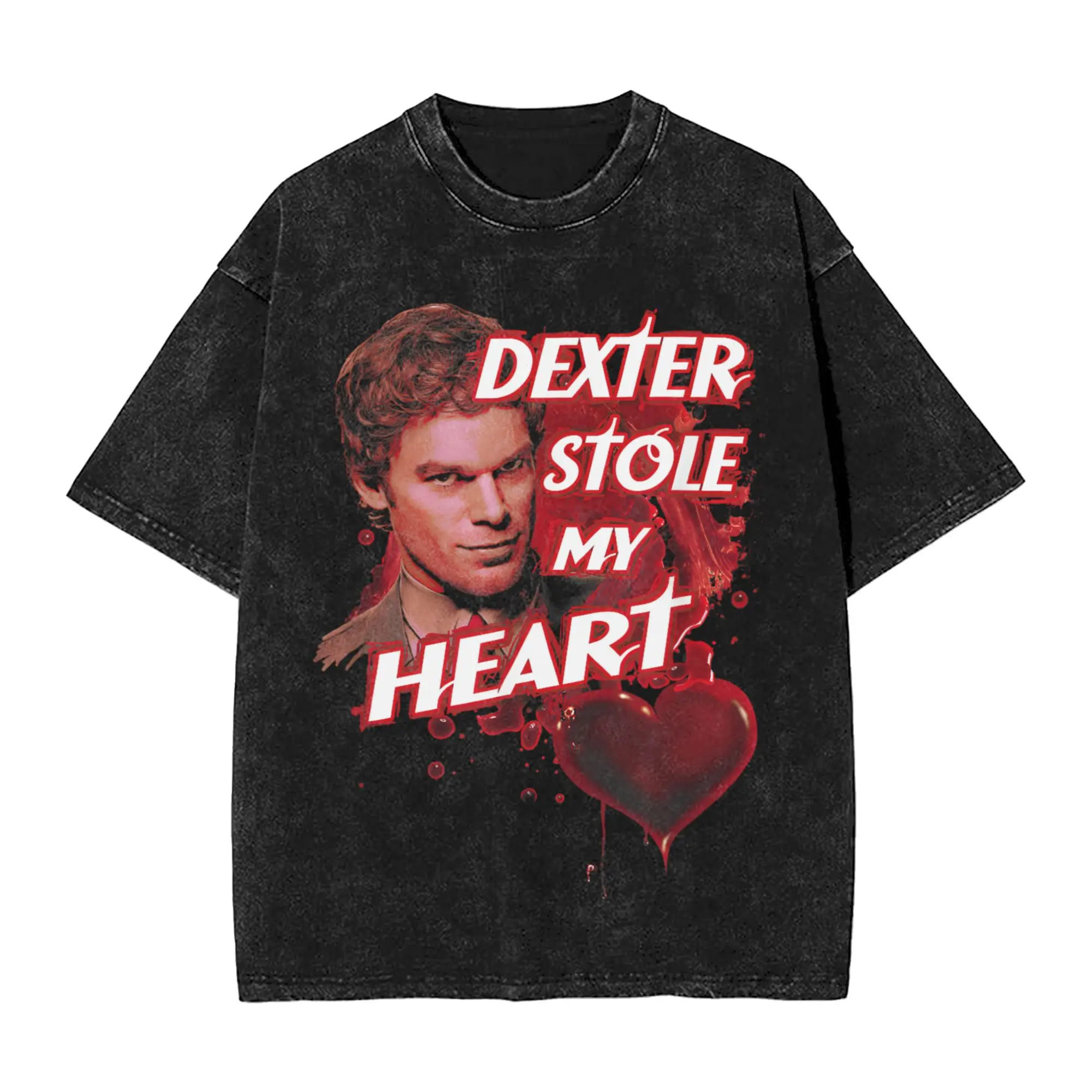 

Bloody Heart Dexter Morgan Washed Футболка Уличная одежда Хип-хоп Винтажная футболка Футболки из фильмов ужасов Топы Мужчины Женщины Harajuku Лето