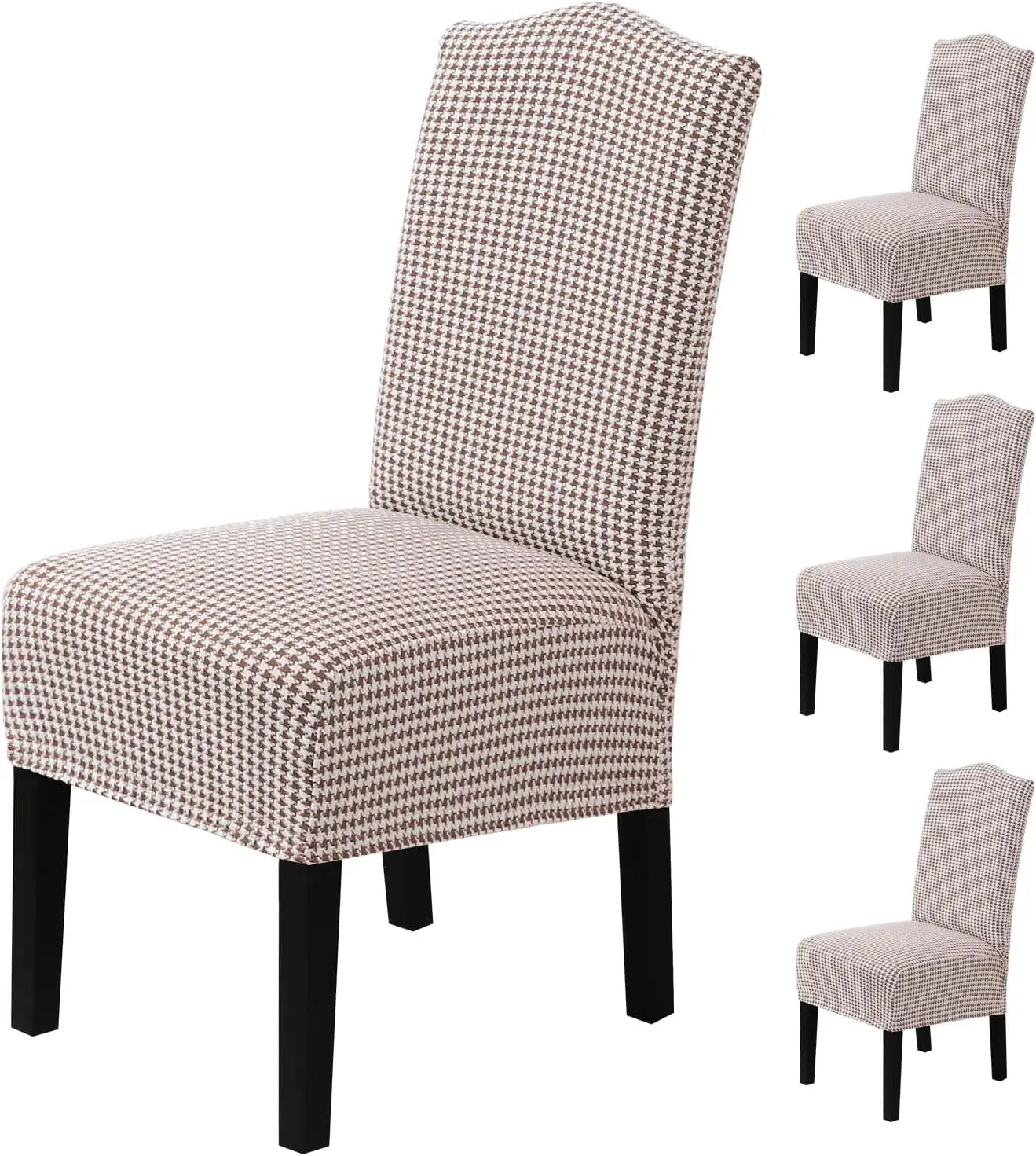 

Christmas Dining Chair Covers Set Of 4 Houndstooth Pattern, Caramel And White,High Stretch Removable Washable Chair Seat