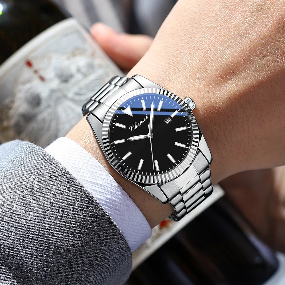 CHENXI Business Style Luxury Men Watch Stainless Steel Quartz Waterproof Wristwatch Luminous Man Watch Date Relogios Masculino