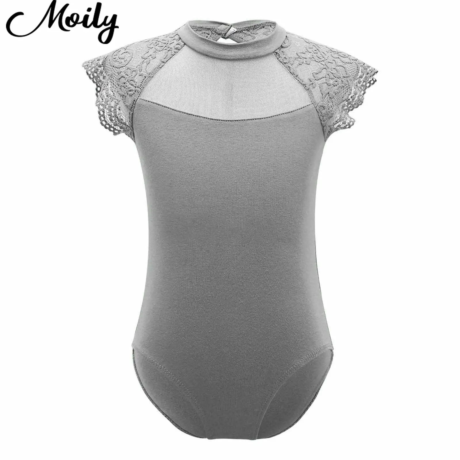 Professional Girls Ballet Training Costumes Kids Gymnastics Jumpsuit Solid Color Lace Shoulder Hollow Back Ballet Dance Leotards