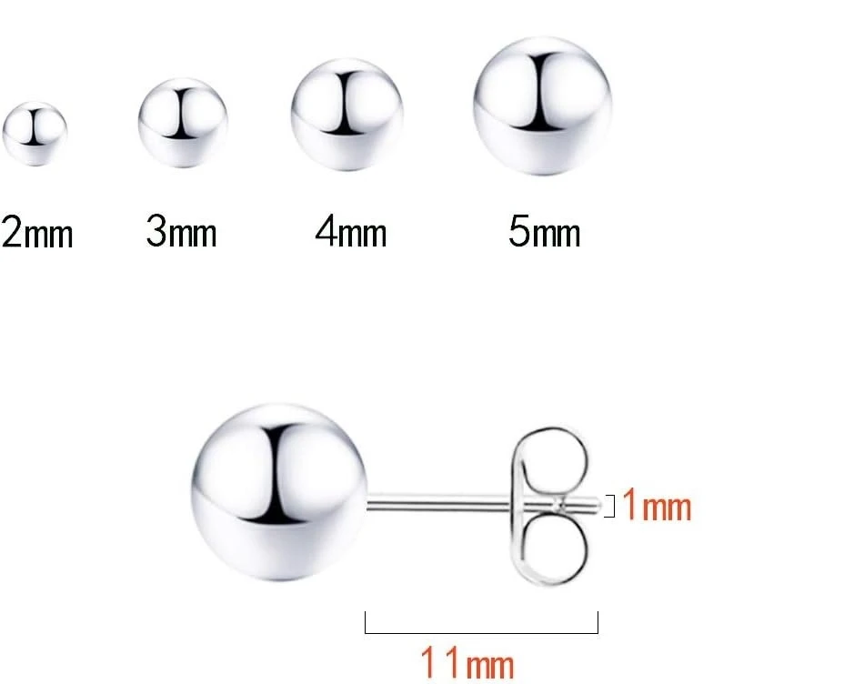 925 Sterling Silver Stud Earrings for Women Sterling Silver Earrings Multiple Piercings 5 Pairs Earrings Set 2mm 3mm 4mm 5mm 6mm