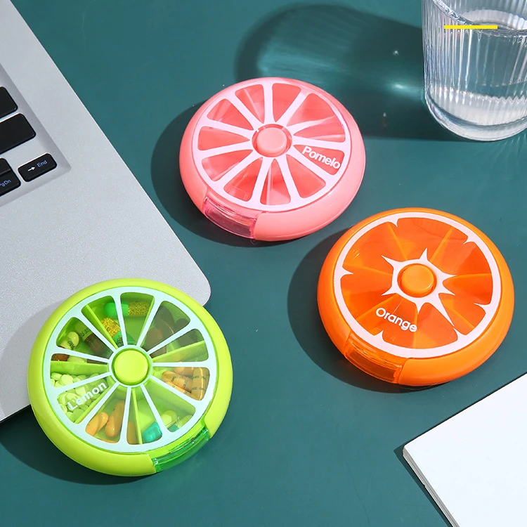 1PC Portable Pill Box Weekly Rotating Split Fruit Points Drug Carry With You Mini Medicine Boxs Medicine Travel Pillbox 알약 케이스