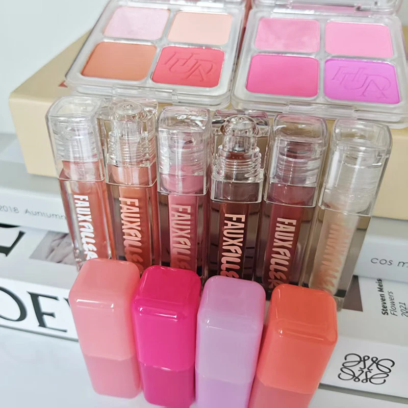 Hot Lip Gloss Multi Nude Shades Plumping Hydrating Glossy Finish Non‑sticky 4-color Blusher Lips Makeup for Women Girls Party