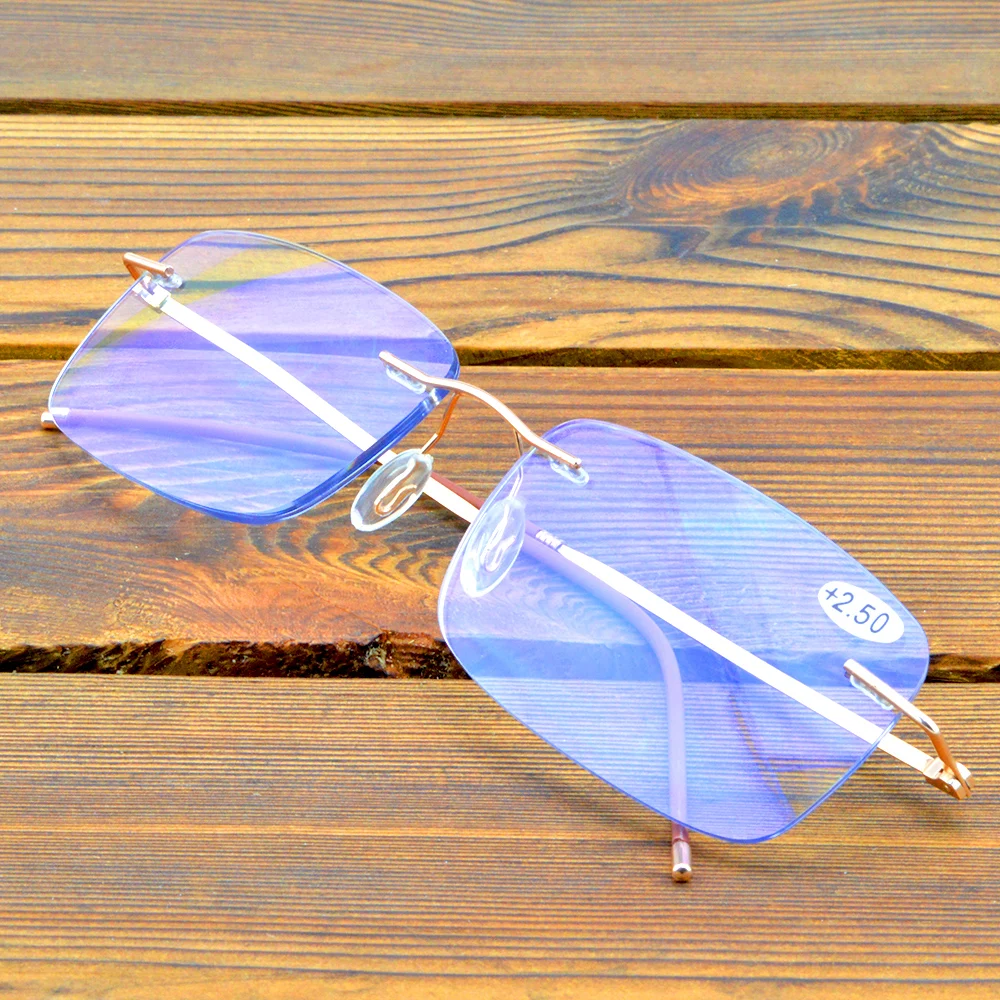 Rimless Gold Color Frame Rectangle Spectacles Coating Lenses See Near N Far Progressive Multi-focus Reading Glasses +0.75 To +4