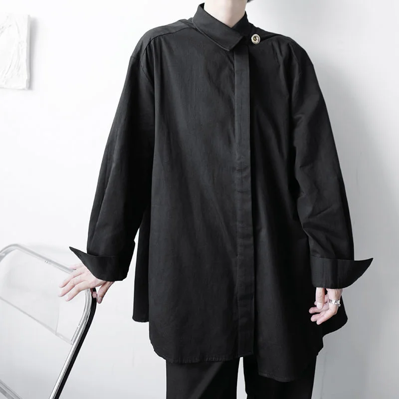 Asymmetric Men's Deconstruction Loose Shirt Long Sleeve Shirt 2022 New Autumn Oversized Mid Length Blouse Black White Y2745