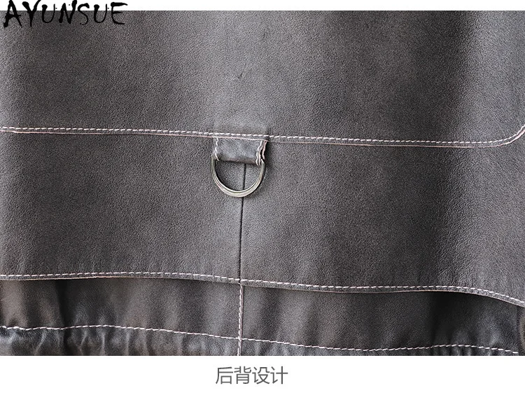 AYUNSUE Echt Leder Jacke Frauen 2025, Echtem Schaffell Mid-länge Graben Mantel Herbst Frau Kleidung Anzug Kragen Jaqueta couro