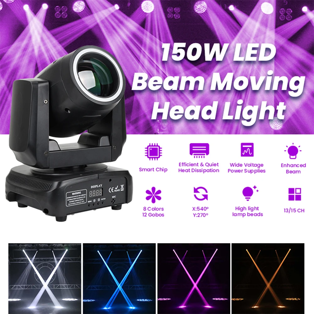 150W Mini Moving Head Light Disco Party Light 18Prism 12Gobos LED Beam RGBW DMX512 DJ Disco Wedding Stage Effect Light