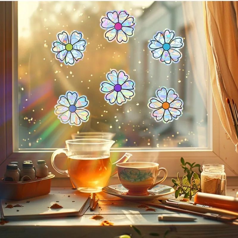 Simple Line Colorful Flowers Window Clings Minimalist Daisy Static Cling Decals for Glass Door Home Party Decoration