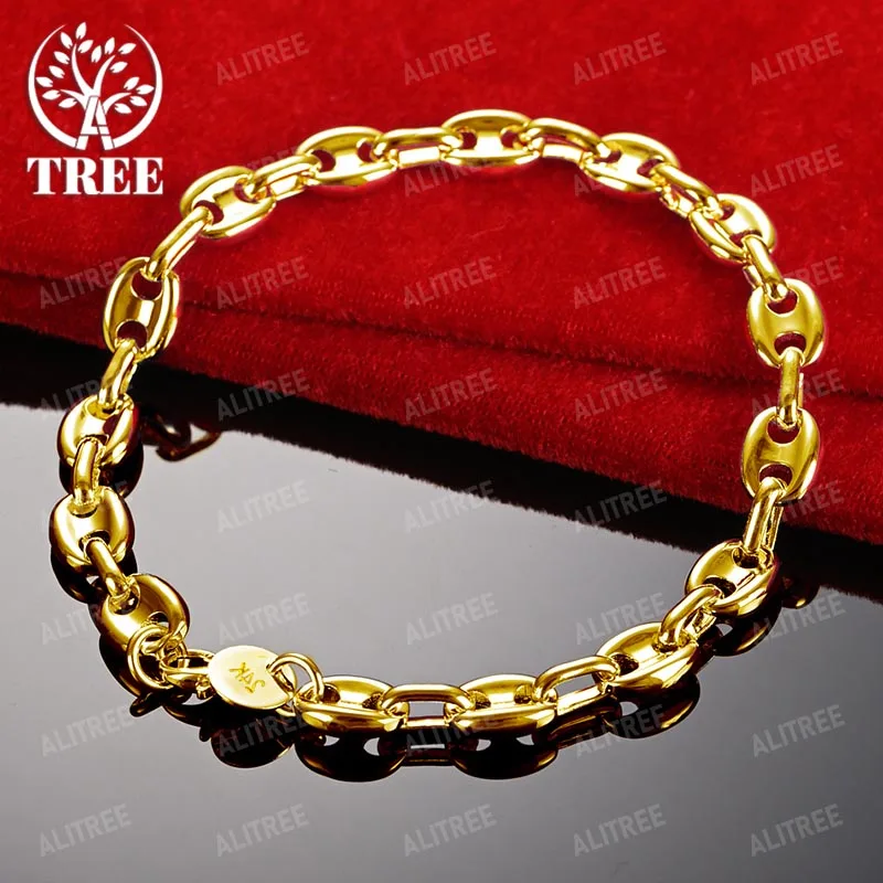 ALITREE 18K Yellow Gold Pig Nose Chain Bracelets For Woman Fashion Bangles Fine Jewelry Lady Party Engagement Birthday Gifts