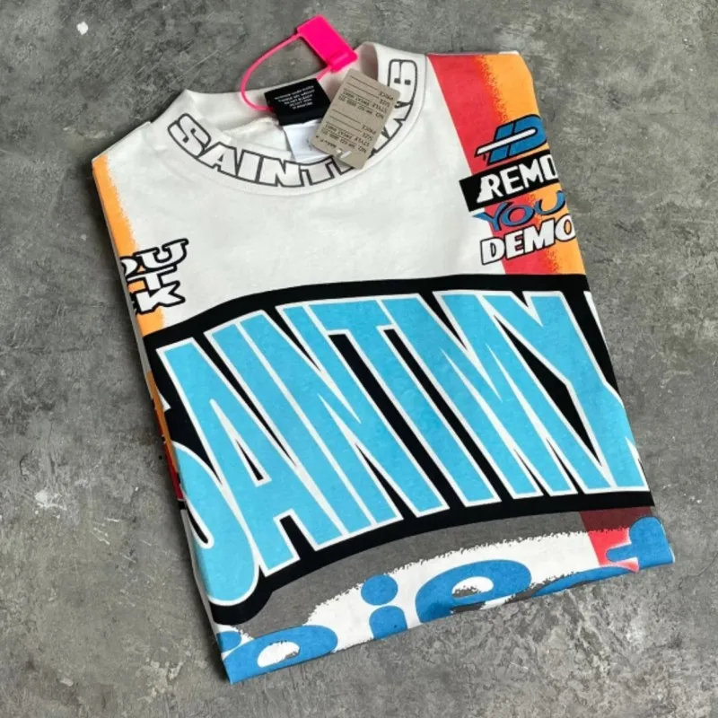Men Women Hiphop Street Outfit Saint Long Sleeve Tshirts Motorcycle Retro Patterned Round Neck Sweatshirts Casual Loose Pullover