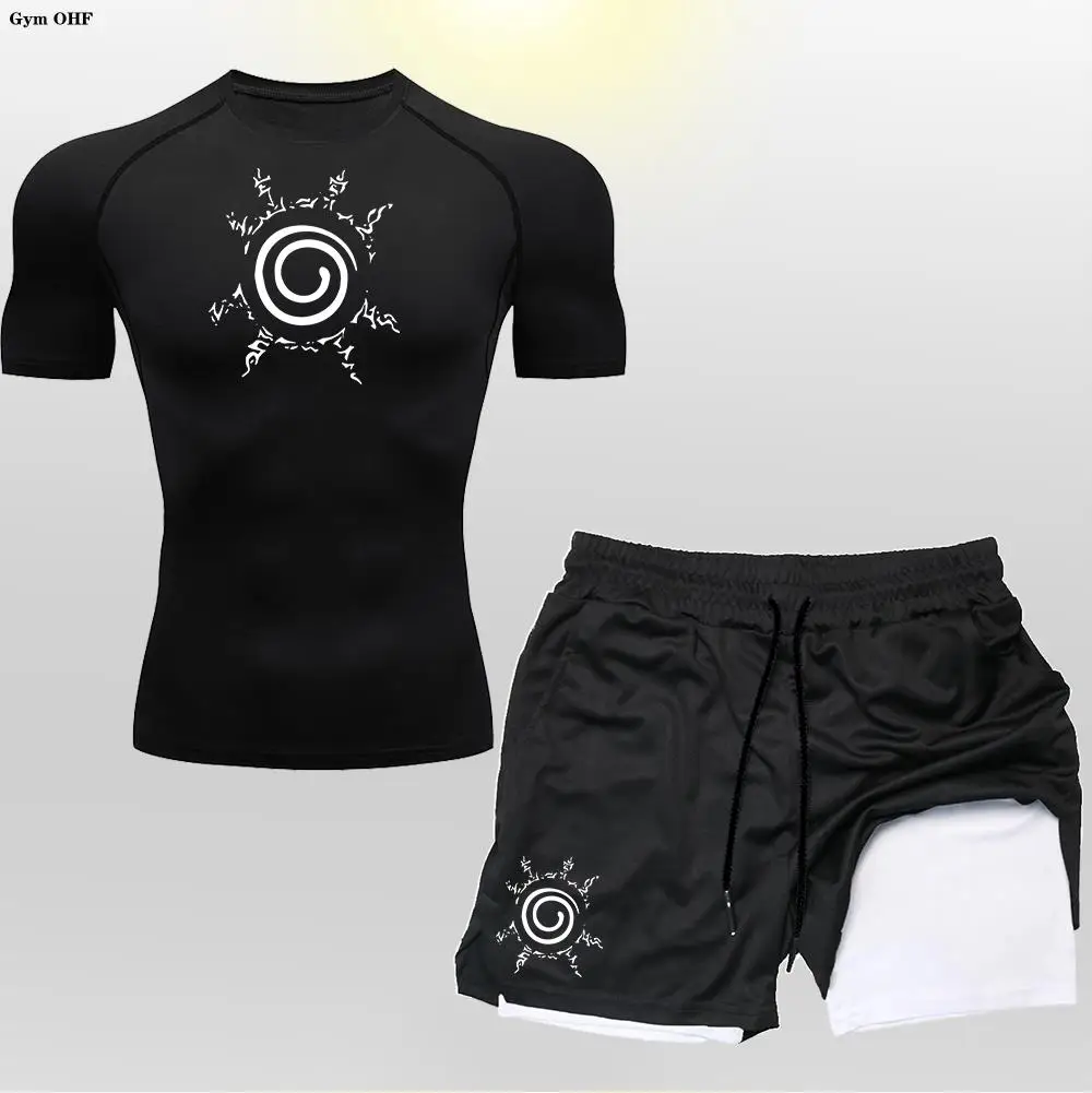 

Men's Tight Fit Training Compression Outfit, High Elastic T-Shirt and Shorts, Ideal for Displaying Your Hard Work Gains Clearly
