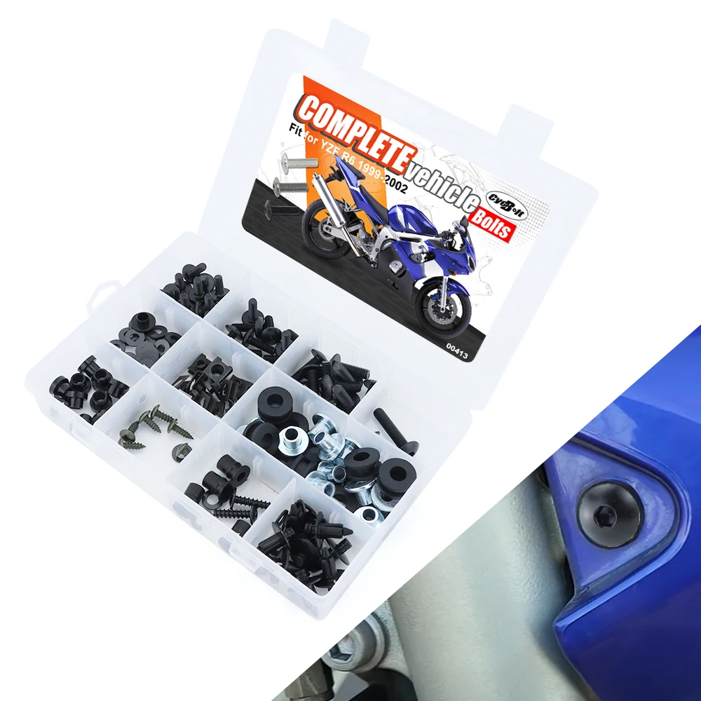 

For Yamaha YZF R6 1999 2000 2001 2002 Motorcycle Complete Full Fairing Bolts Kit Steel Screws Nuts Fairing CIips Shoulder Washer
