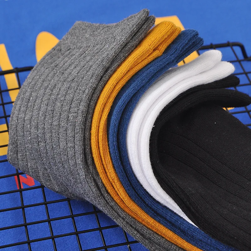 New men's business socks solid color strip sweat absorption pattern men's mid-tube socks