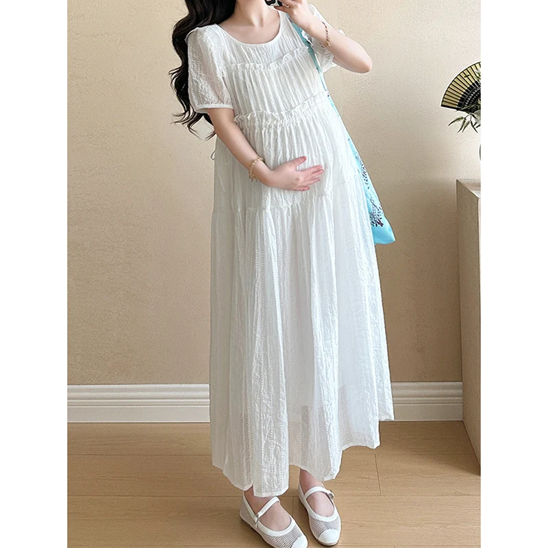 

EVNISI Pregnancy Dresses Korean Round Neck Short Sleeved Shirt Simple Loose Fashionable Temperament Short Sleeved Fashion New