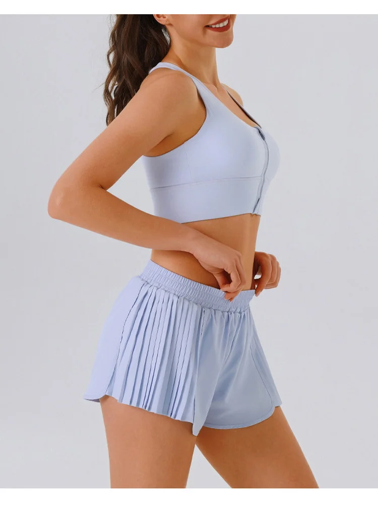 SEEKSUC بدلة يوجا ضيقة بسحاب متقاطع حمالة صدر جميلة لحماية الخصوصية شورت عاري ملمس للتنس والجري واللياقة البدنية مجموعة رياضية