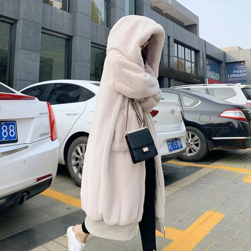 Elegant Hooded Long Winter Faux Fur Coat Women Fashion Plush Fur Coats Hoodies Loose High Quality Thick Warm Winter Fur Overcoat