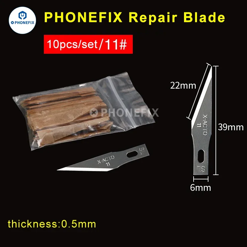 10 pezzi/set 4A #   11 #   18 #   Coltello a lama per bisturi 0,4 mm 0,5 mm Lame artigianali di ricambio per Thinkness per utensili da taglio per riparazione fai da te PCB del telefono