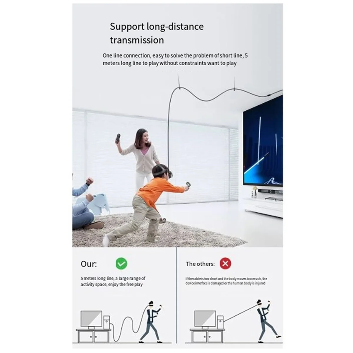 A52TFor Meta/Oculus Quest 3 Link Cable 5M VR Data Cable 2A Fast Charging 5Gbps High Speed Data Transfer Cable