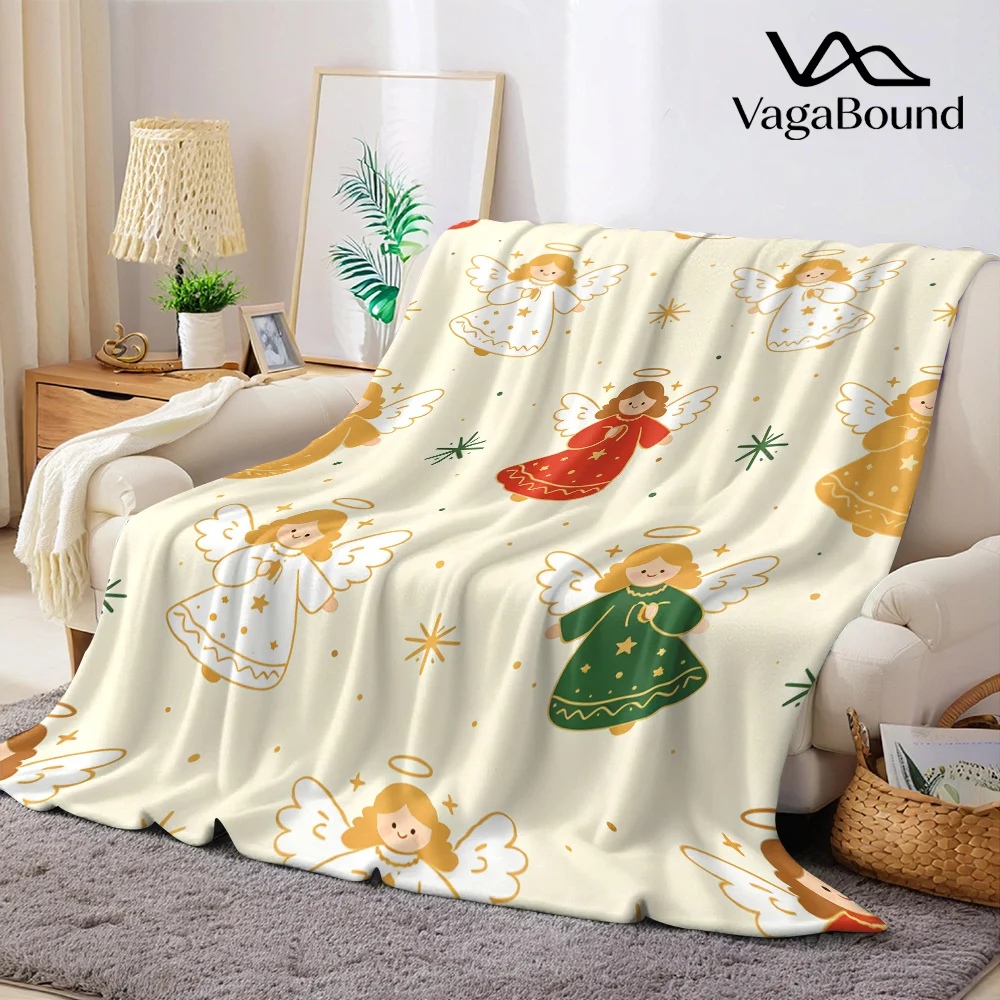 Cute Christmas Angels Flannel Blanket Warm Soft Halloween Christmas All-Season Couch Decorative Cozy Warm Gift