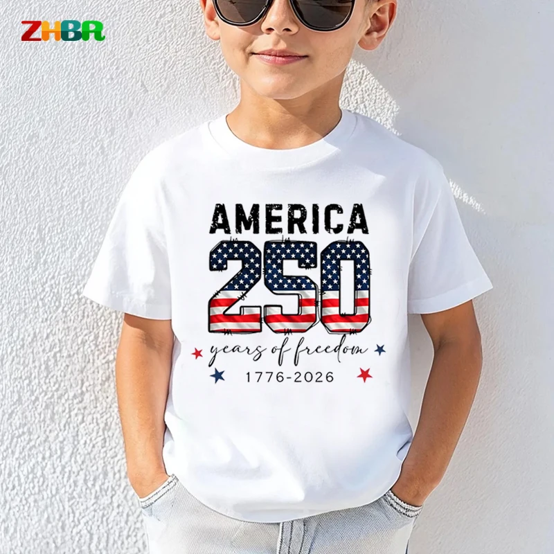 America 250th Anniversary T-Shirt  4th of July Tshirt Graphic Tee Boys Girls Patriotic Short Sleeve ONeck Casual Kids Adult Top