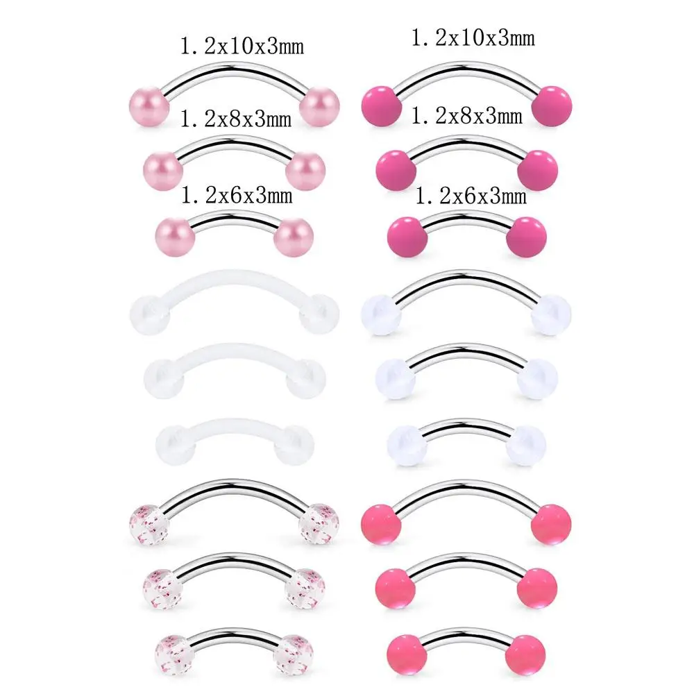 1/18Pcs Set 16G 6/8/10mm Eyebrow Rook Vertical Labret Anti Tragus Daith Belly Button Bridge Hood Surface Curved Barbell Piercing