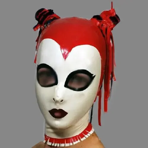 

Latex Rubber Gummi Mask Hood Weiß Rot with Braids Sexy Cosplay Maske 0,45mm halloween party