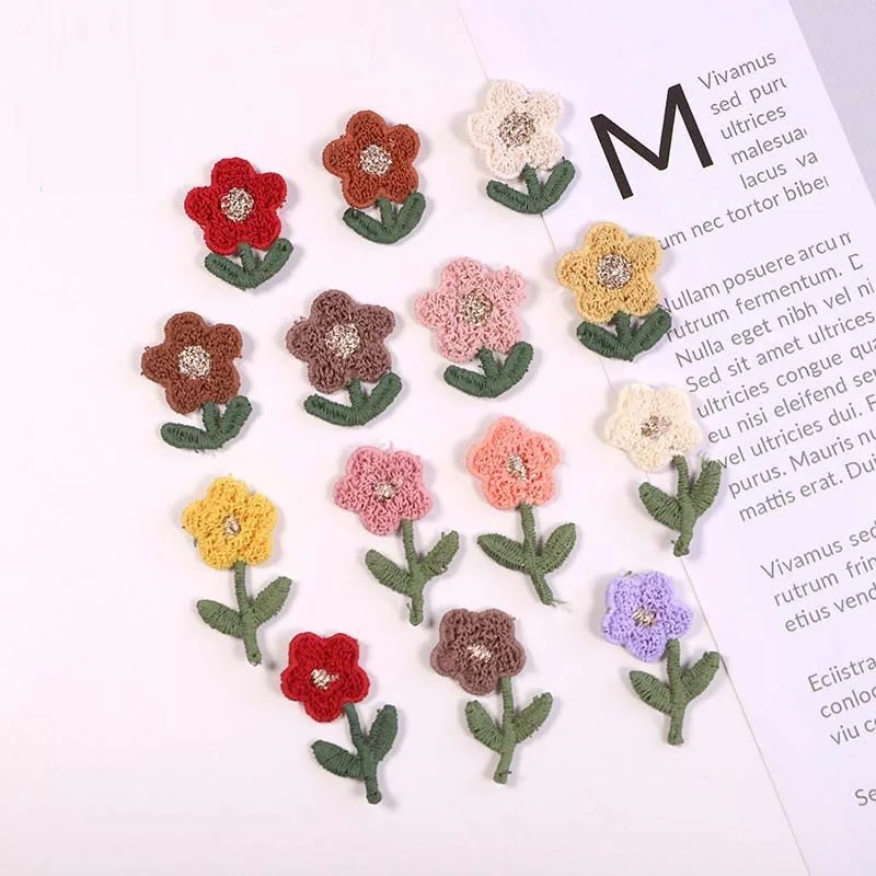 20PCS Colourful polyester leaves small flowers embroidery cloth stickers hair rope hairpin decorative accessories clothing hole