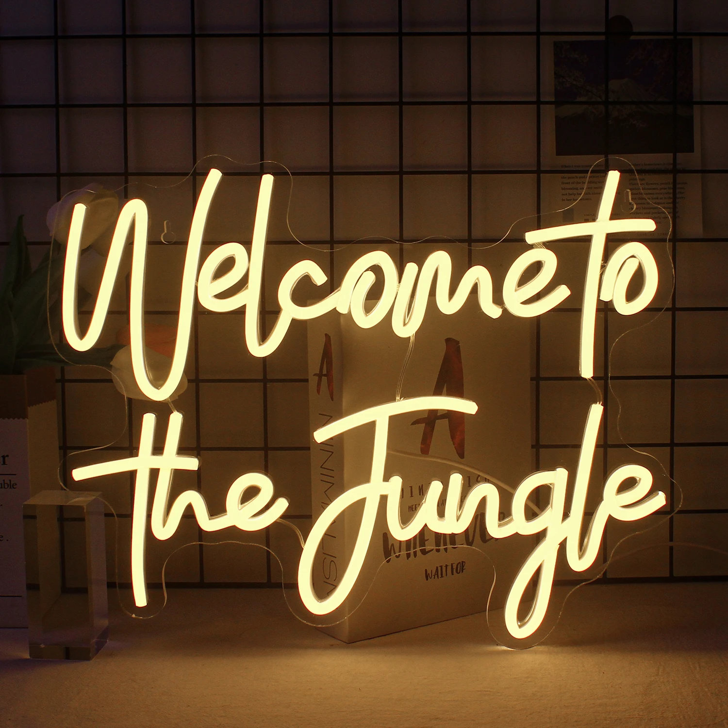 

Welcome to the Jungle Neon Sign Warm White Letter LED Neon Lights for Bedroom Wall Decor USB Powered Bar Party Wedding Decor