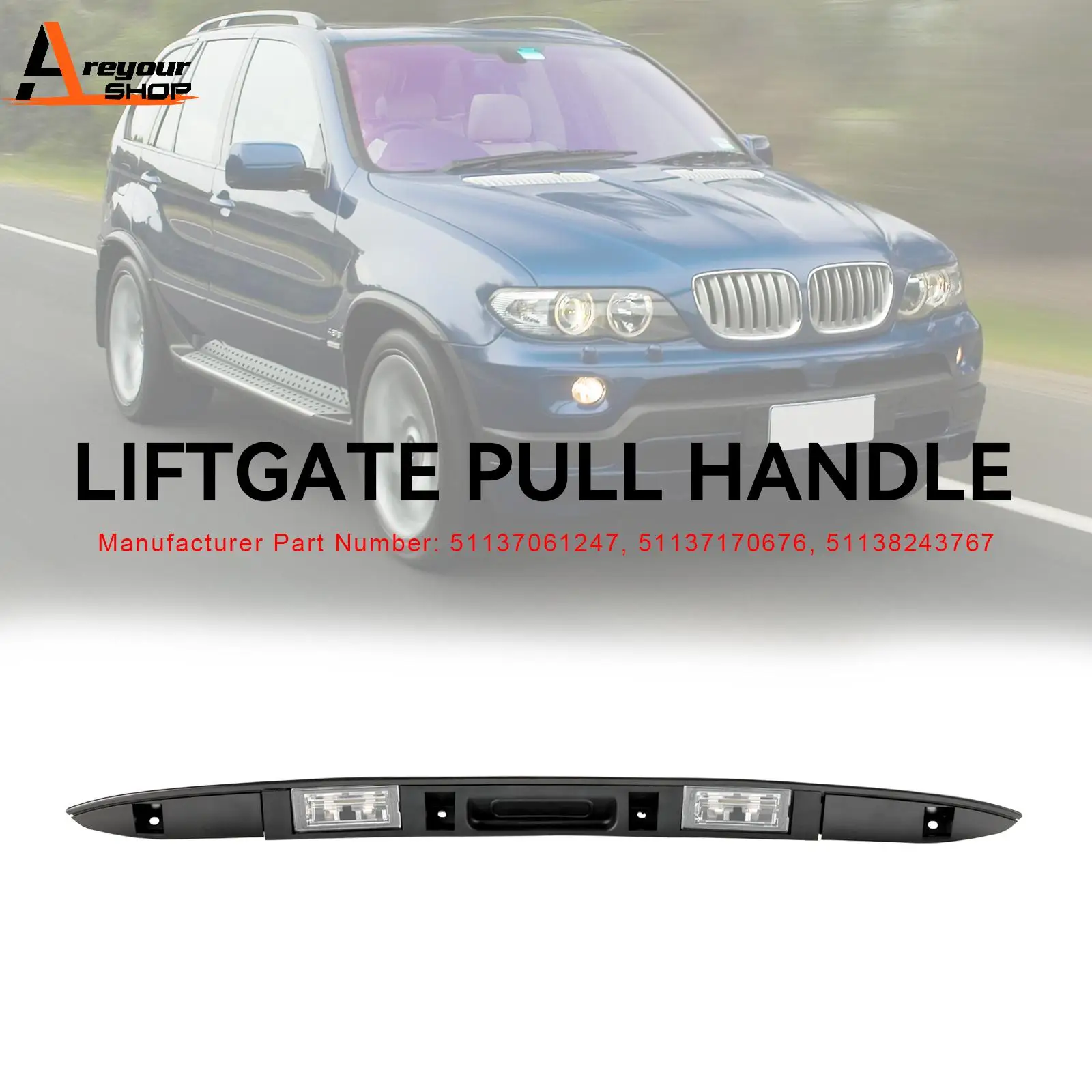 Areyourshop Trunk Lid Licence Plate Grip With Key Button 51137170676 Fit for BMW X5 E53