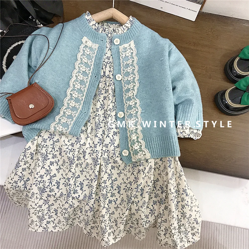WOOFOO Girl Dress Spring Autumn New Korean Children Long Sleeves Princess French Broken Flowers Skirt Sweet Simple Loose