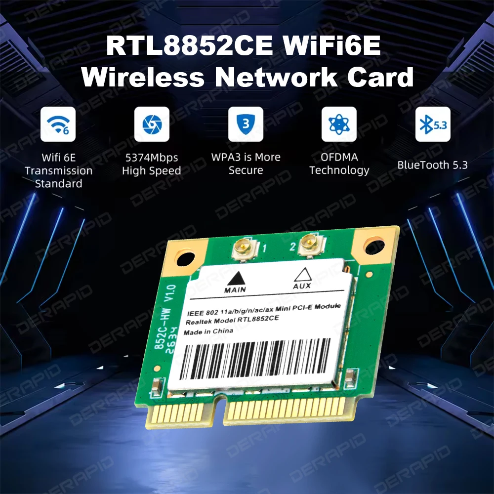 RTL8852CE WiFi 6E Tri-Band Mini PCIe Wireless Network Adapter Module Bluetooth 5.3 5374Mbps for Desktop PC Windows 10 11 64-bit
