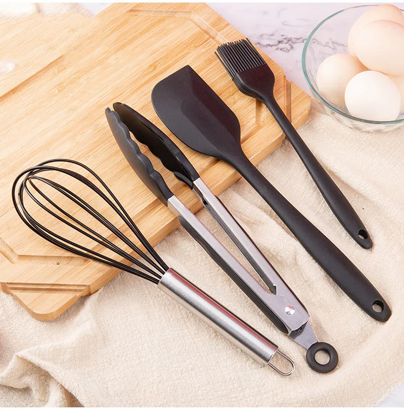 Black Silicone Cooking Utensils Set Kitchenware Non-Stick Cookware Spatula Ladle Egg Beaters Shovel Kitchen Tools Accessories