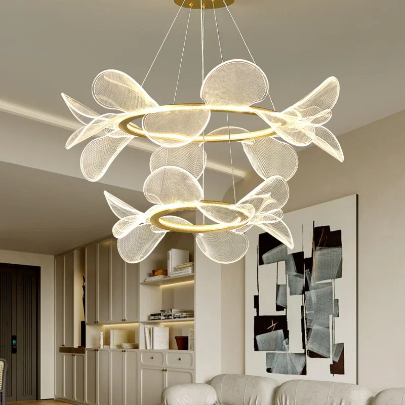 Nordic Creative Acrylic Petal Chandelier Living Room Restaurant Bedroom Kitchen High End Pendant Lamp Modern Home Decor Lighting