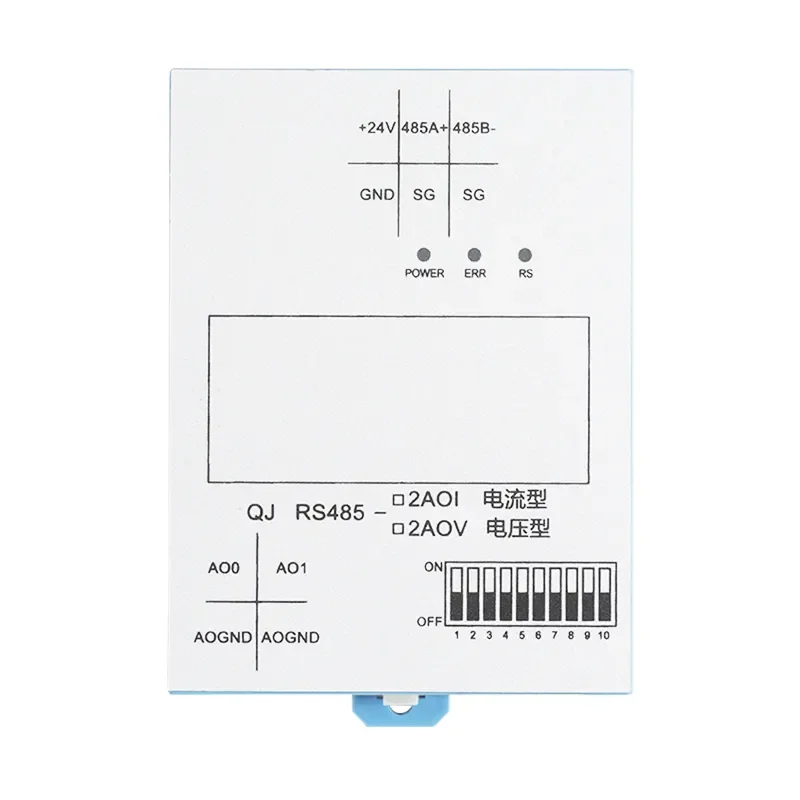 Huaqingjun 2-kanałowy moduł wyjścia analogowego komunikacji RS485 0-20mA 0-10V akwizycja danych Modbus RTU 2AO dla PLC