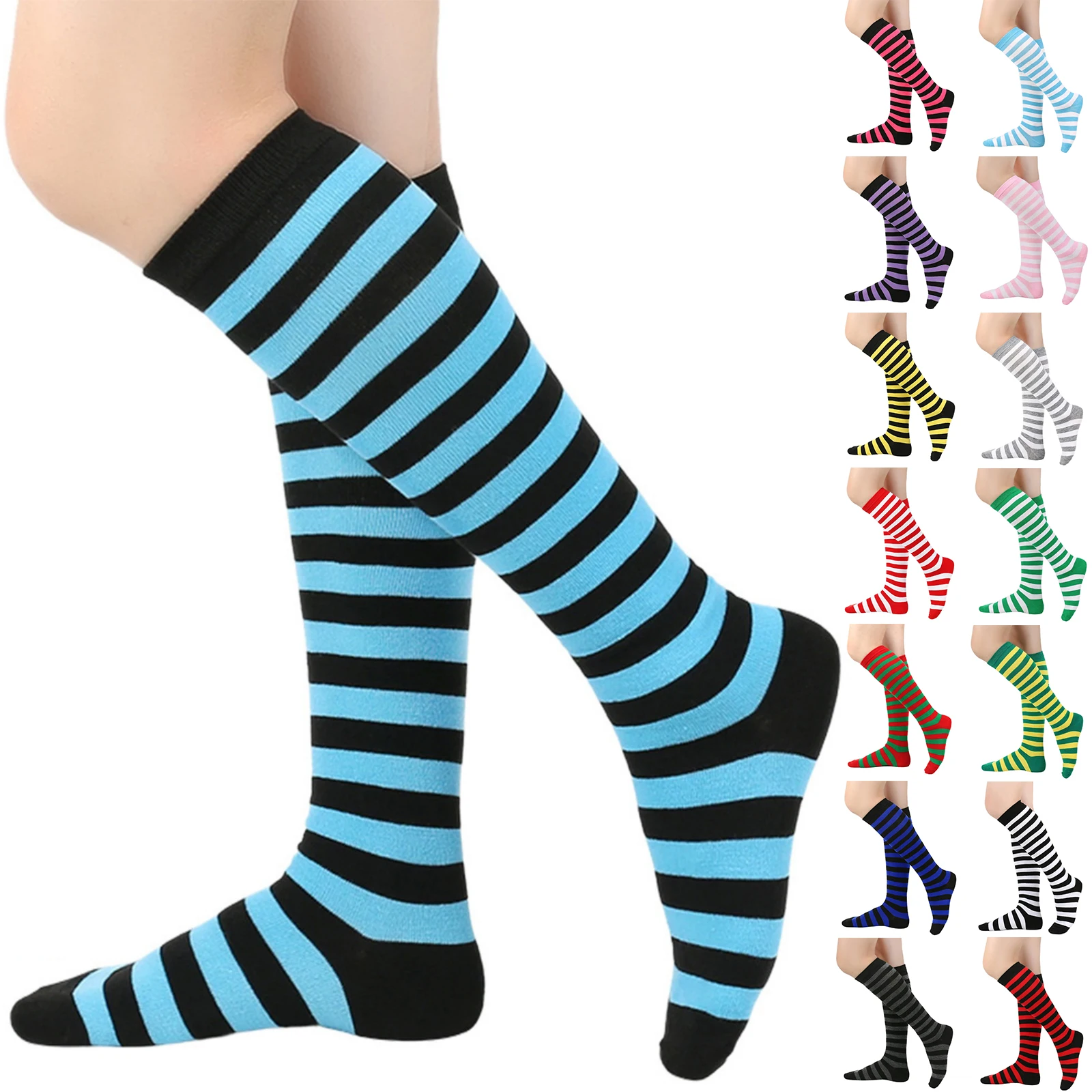 

Pinstripe Korean Style Knee Length Stockings for Women Fashion GIrls JK Slimming Socks Boots Sock Classic Cosplay Accessories