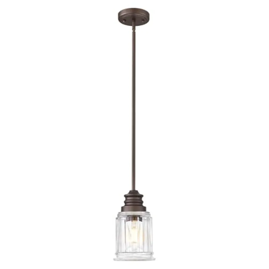 Farmhouse Pendant Light for Kitchen Island HWH Finish Pendant Light Single 1-Light Hanging Light Fixture Bell-Shaped Fluted Cle