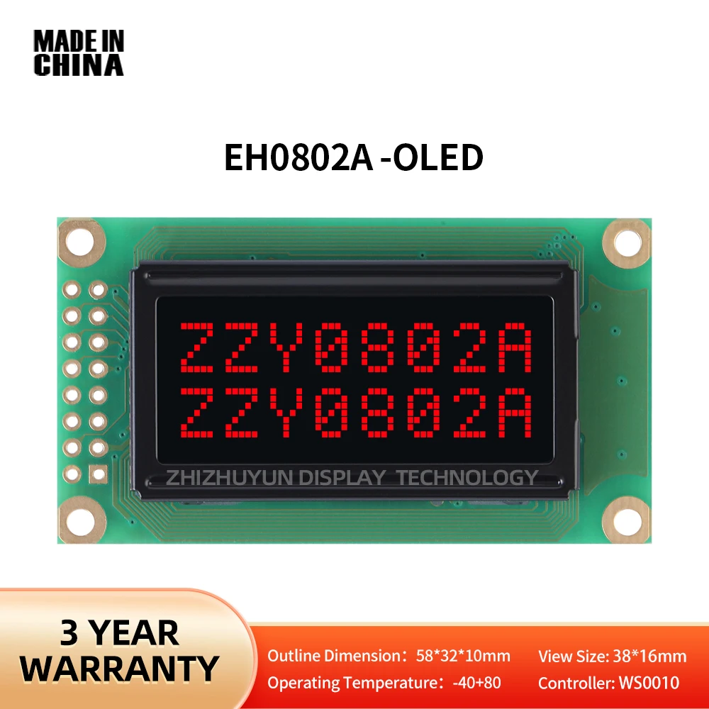 

Black Background With Red Letters OLED Display Screen 08*2 Character LCD Module Display Working Temperature -40+80 802