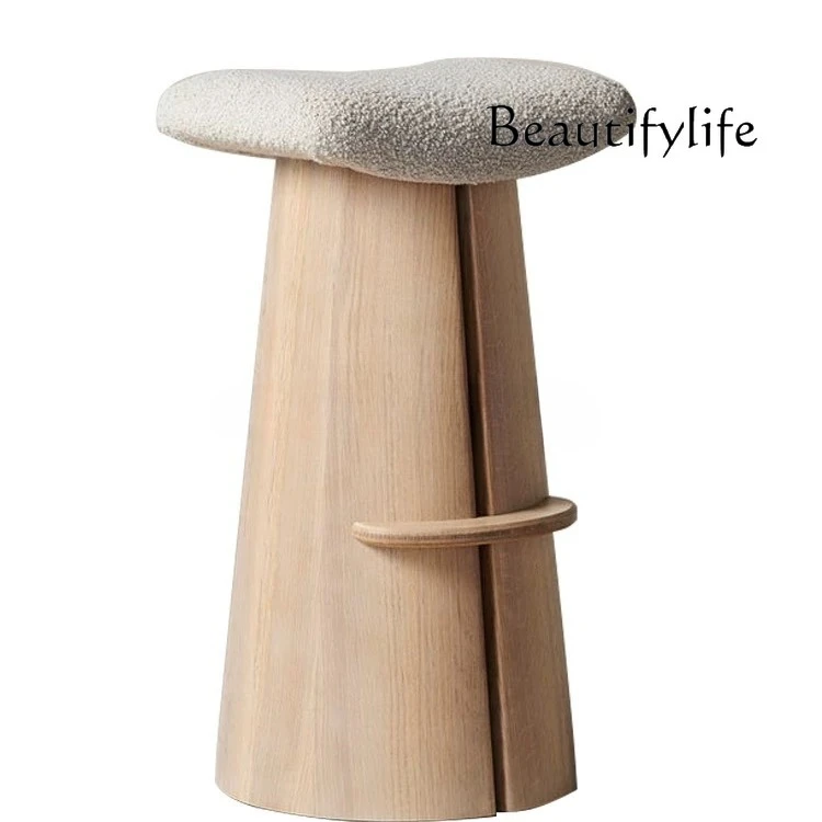 

French medieval cream style solid wood ash wood bar chair designer high chair decorative bar chair