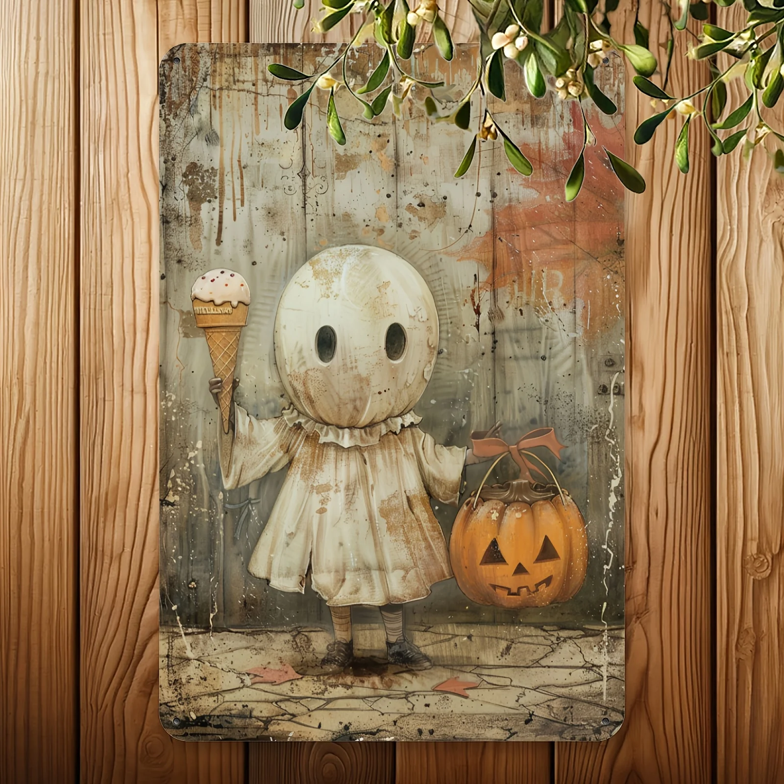 Charming retro pumpkin metal sign 8x12 inches - suitable for Halloween decoration, indoor/outdoor wall art