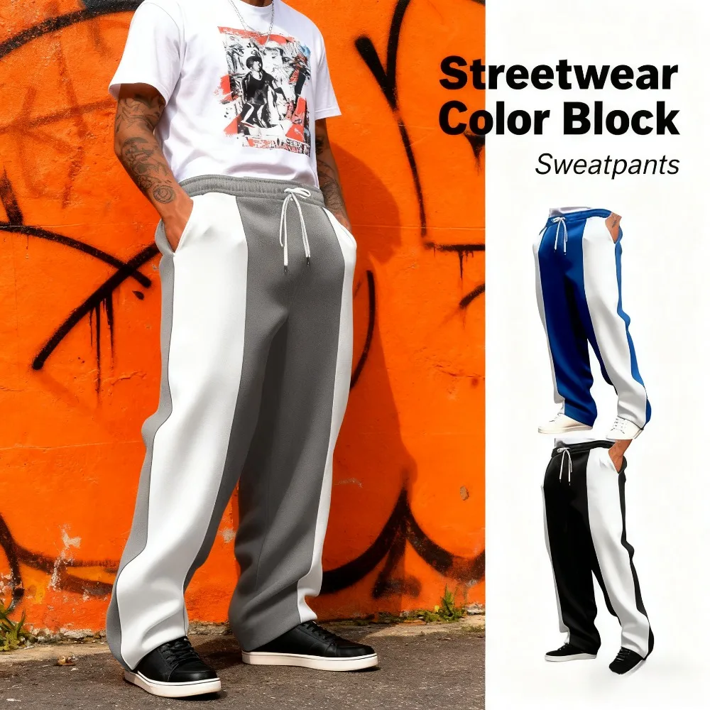 

Мужские спортивные брюки-джоггеры в американском стиле, свободный крой, быстросохнущие, с цветными вставками