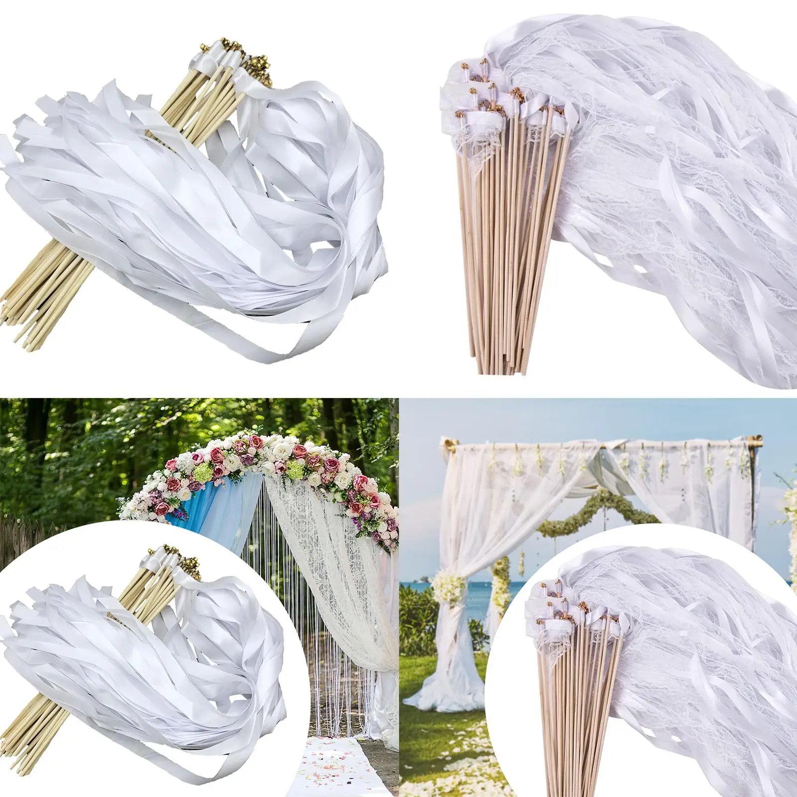 20Pcs Ribbon Wands Wedding Streamers Comfortable Decorations Ribbon Stick for Celebration Christmas Wedding Best Wishes Guests