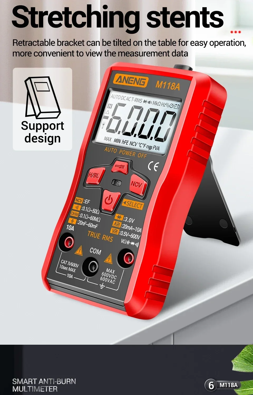 Digital-Multimeter-Tester-Stift ANENG M118A +A3010 Kit True RMS 6000/4000 Counts Auto-Ranging AC/DC Transistor-Spannungsprüfer Werkzeuge – Detail 8