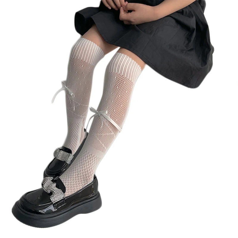 1-13 Girls Lace Trim Satin Bow Thigh High Socks Lolita Over Knee Long Socks Halloween Costumes Breathable &Comfortable P31B