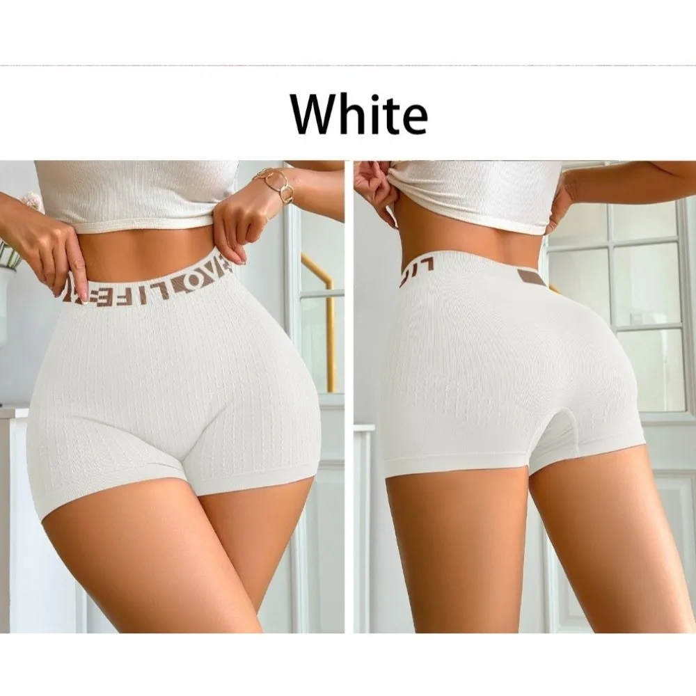 Women's Underwear High Waisted Yoga Briefs Seamless Ribbed Short Underwear Body-Hugging Solid Color Boxer Shorts Daily Wear