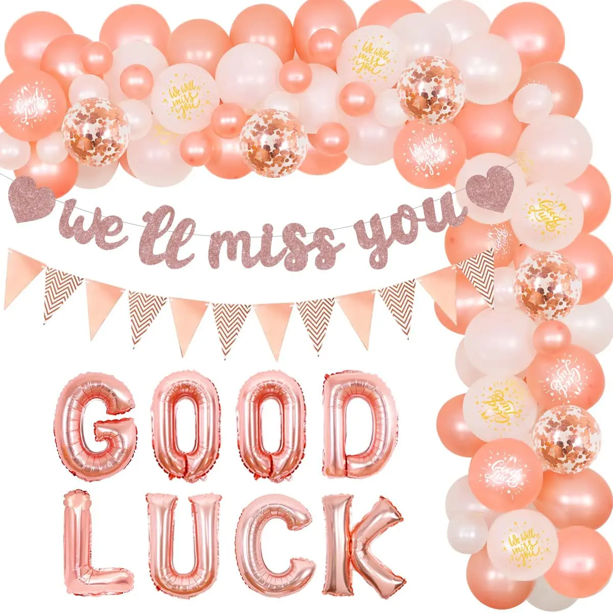 Funmemoir We Will Miss You Farewell Retirement Party Decorations Good Luck Banner Gold Balloon Garland Arch Kit Party Supplies